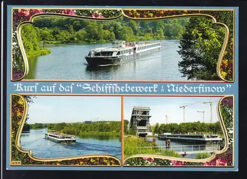 Niederfinow Kurs auf das Schiffshebewerk, 3 Bilder