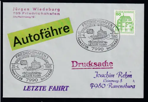 FRIEDRICHSHAFEN 7990 vom 1.7.29 bis 20.4.83 BODENSEE-MOTORFÄHRE >>SCHUSSEN