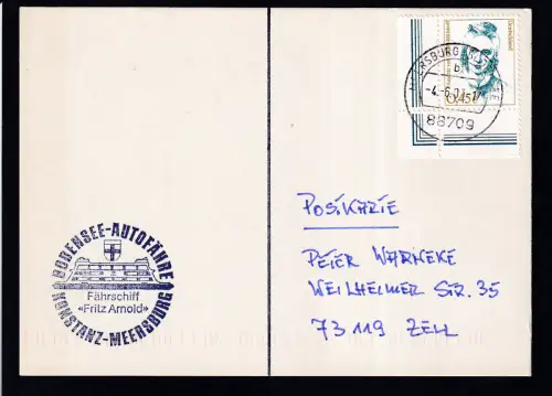 OSt. Neersburg 4.6.03 + Cachet MS Fritz Arnold auf Postkarte