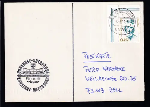 OSt. Neersburg 4.6.03 + Cachet MS Hegau auf Postkarte