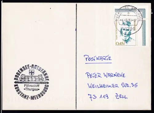 OSt. Meersburg 4.6.03 + Cachet MS Thurgau auf Postkarte