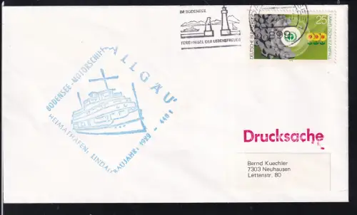 OSt. Lindau 7.5.74 + Cachet MS Allgäo auf Brief