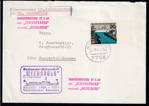 OSt. Meersburg 27.5.64 + Cachet MS Meersburg auf Brief
