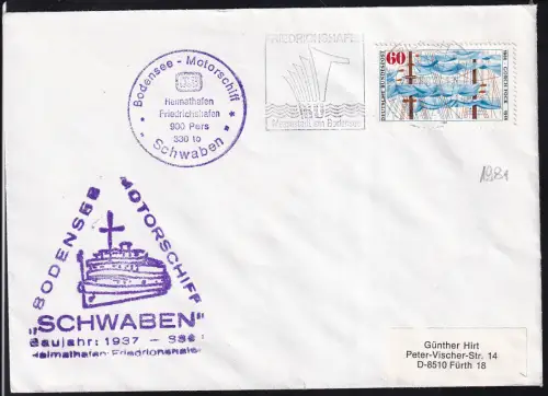 OSt. Friedrichshafen 20.7.81  2 Cachets MS Schwaben auf Brief