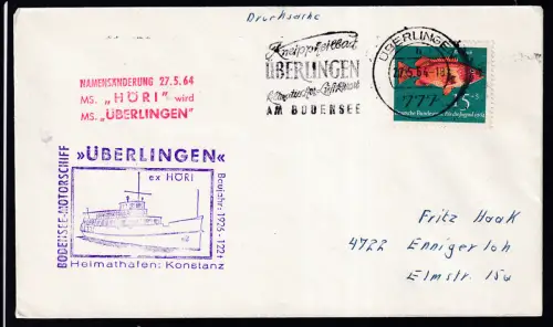 OSt. Überlingen 27.5.64 + 2 Cachets MS Überlingen auf Brief