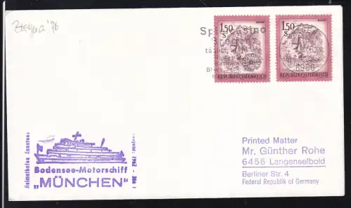 OSt. Bregenz 1.9.76 + Cachet MS München auf Brief