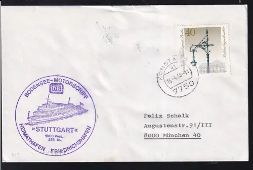 OSt. Konstanz 16.4.80 + Cachet MS Stuttgart auf Brief