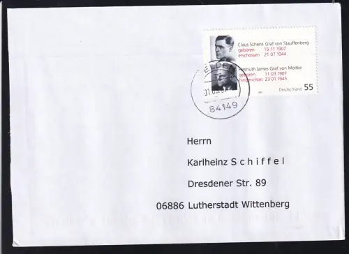100. Geburtstag von Claus schenk Graf von Stauffenberg und Helmuth Jame4s Graf von Moltke auf FDC