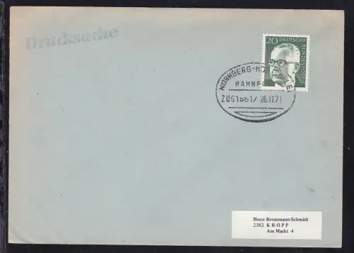 NÜRNBERG-HOF (SAALE) BAHNPOST ZUG 1961/ 26.11.71 auf Brief