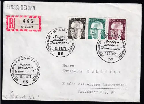 Heinemann 110, 140 und 190 Pfg. auf FDC als R-Brief