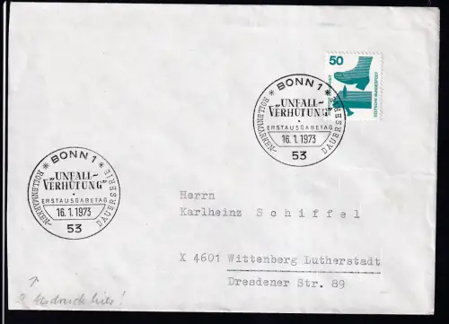 Unfallverhütung 50 Pfg. Pfg. auf FDC 