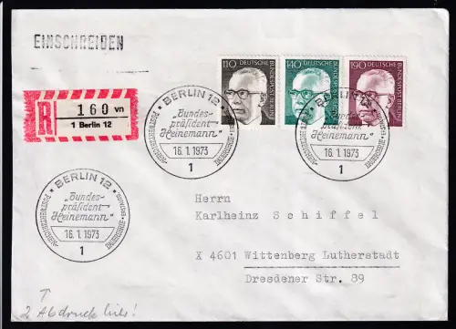 Heinemann 110, 140 und 190 Pfg. auf FDC als R-Brief