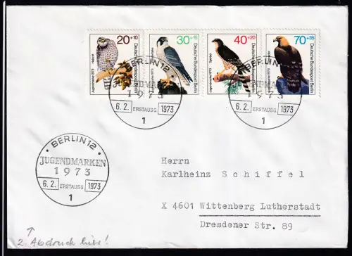 Jugend 1973 Greifvögel auf FDC 