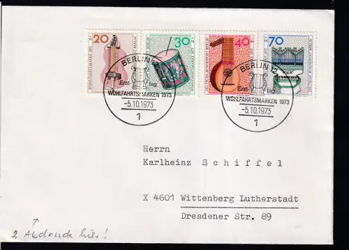 Wohlfahrt 1973 Musikinstrumente auf FDC 