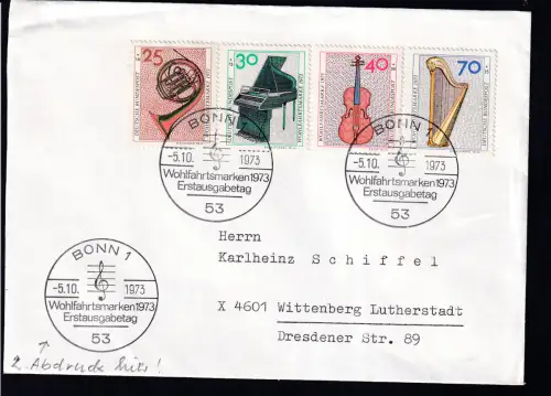 Wohlfahrt 1973 Musikinstrumente auf FDC 