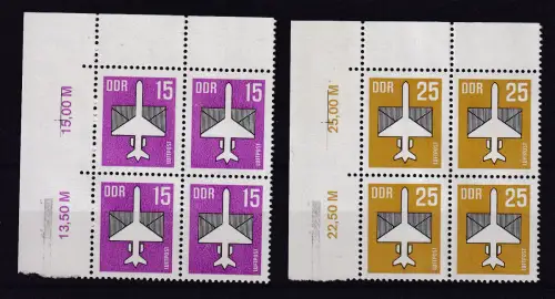 Flugpost 15 und 25 Pfg. Eckrandviererblöcke, **