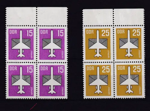 Flugpost 15 und 25 Pfg. Randviererblöcke, **
