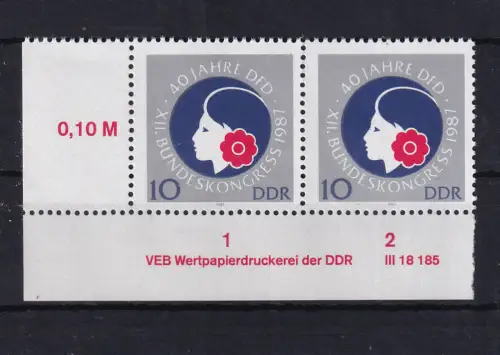 40 Jahre Demokratischer frauenbund Deutschlands, Eckrandpaar **