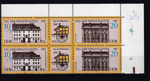 Tag der Philatelisten Dreierstreifen, Eckrandpaar **