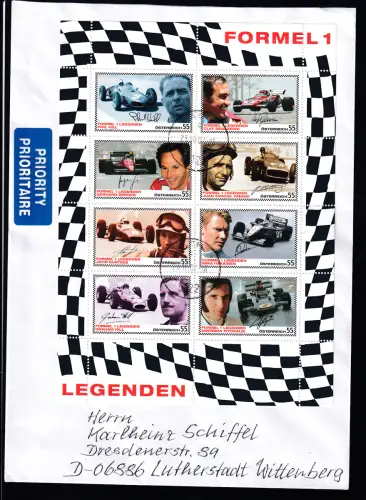 Formel-1-Rennfahrer (V)  Kleinbogen auf Brief