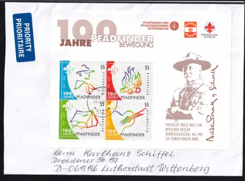 100 Jahre Pfadfinder Block auf Brief
