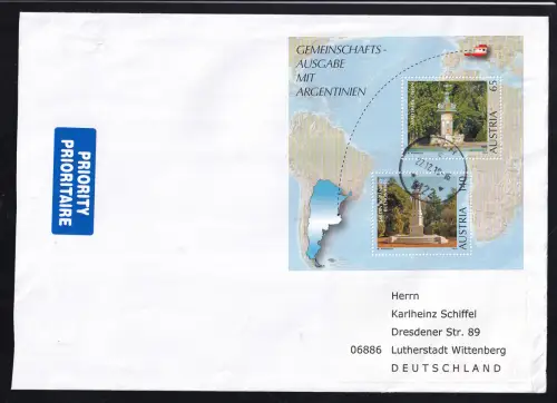 Gemeinschaftsausgabe muit Argentinien Block auf Brief