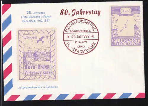 80. Jahrestag Flugpostbeförderung Bork-Brück Sonderumschlag ungebraucht
