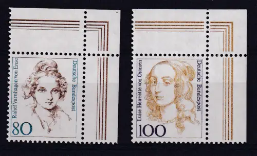 Freimarken Frauen 80 Pfg. und 100 Pfg., Eckrandstücke **