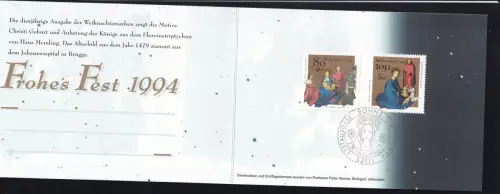 Weihnachten 1994 in Klappkarte "25 Jahre Weihnachtsmarken"
