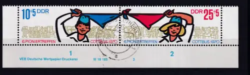 Pioniertreffen Cottbus 1970, Zusammendruck Unterrandstück mit Druckvermerk