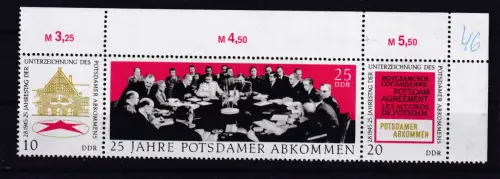 25. Jahrestag der Unterzeichnung des Potsdamer Abkommens, Zusammendruck Eckrandstück **