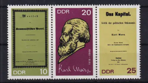 150. Geburtstag von Karl Marx, Dreierstreifen **