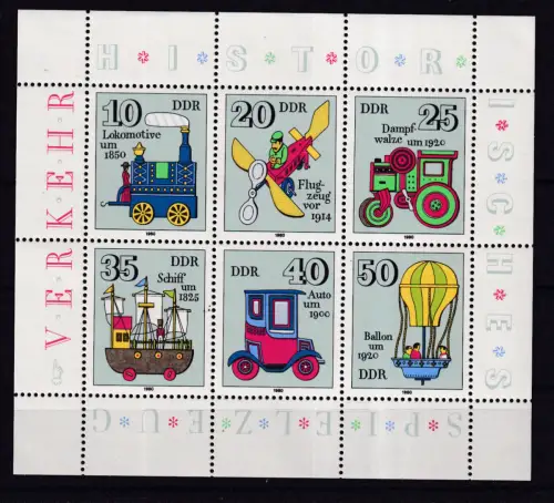 Historisches Spielzeug (I) Verkehrsmittel, Kleinbogen **