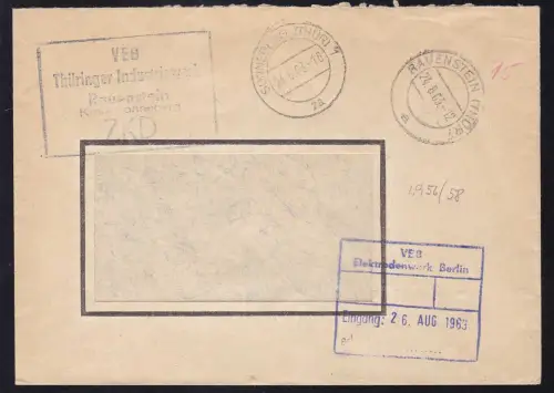 R5 VEB Thüringer Industriewerk Rautenstein Kreis Sonneberg ZKD auf Fensterbrief