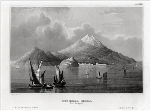 ISCHIA. Blick auf die Inseln. Stahlstich um 1860