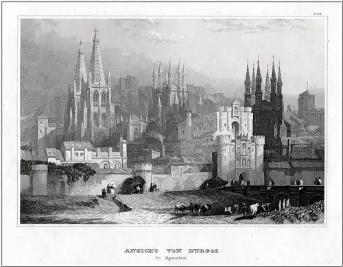 Burgos, Teilansicht . Stahlstich um 1850