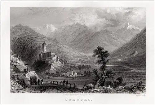 Südtirol - Curburg im Vinschgau - Orig. Stahlstich von Lacey nach Isser 1833