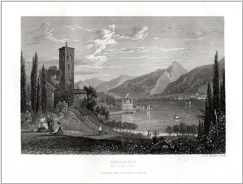 Bellagio-Como See - Orig. Stahlstich von Creuzbauer um 1850