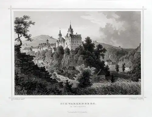 Schwarzenberg im Erzgebirge, Schloß Originaler Stahlstich um 1850