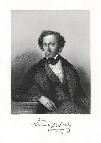 Felix Mendelssohn Bartholdy, Komponist. Originaler Stahlstich um 1850