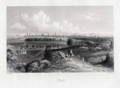 Berlin, Fernansicht, echter Stahlstich, Payne um 1850