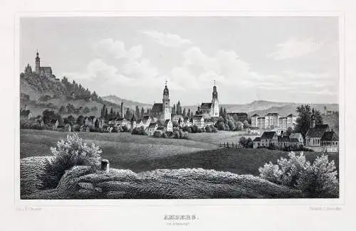 Amberg . von Nordwest aus- Gesamtansicht - Stahlstich um 1870