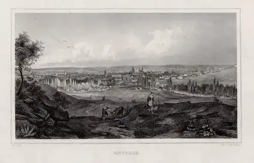 Ansbach. Panoramaansicht Original Stahlstich, Poppel um 1870