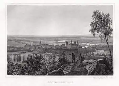 Aschaffenburg, Gesamtansicht. Originaler Stahlstich um 1850