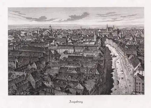 AUGSBURG aus der Vogelschau. Originaler Stahlstich um 1880