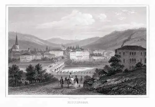 BAD KISSINGEN: Gesamtansicht. Originaler Stahlstich um 1850