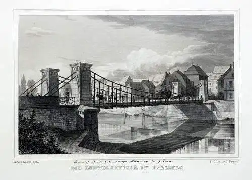 BAMBERG, Ludwigsbrücke. Originaler Stahlstich um 1840