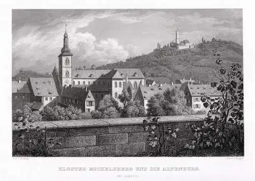 BAMBERG: Kloster Michelsberg und die Altenburg. Originaler Stahlstich um 1850