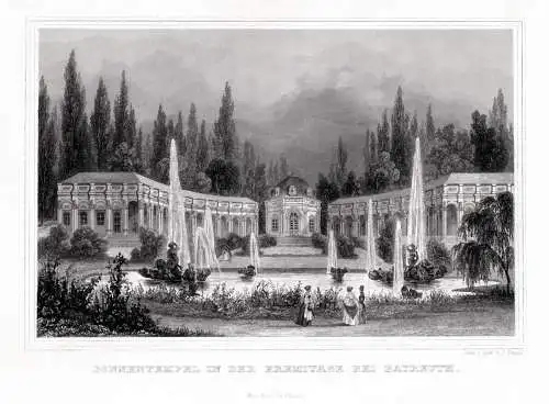 BAYREUTH: Sonnentempel in der Erimitage. Originaler Stahlstich um 1850