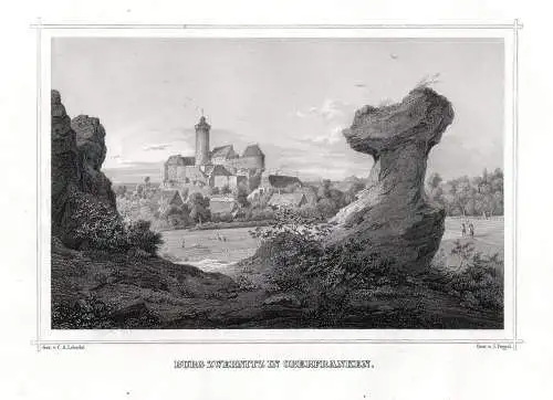 Burg Zwernitz Oberfranken Original Stahlstich, Poppel um 1850